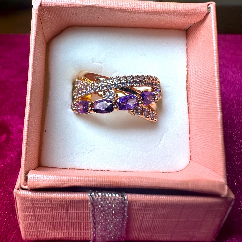 Bomb Party rose gold & purple ring size 6